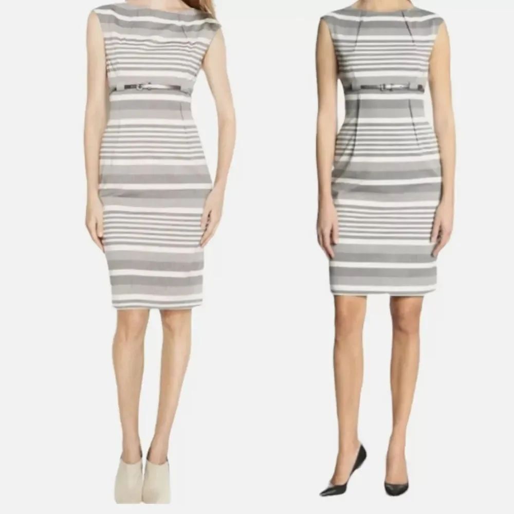 CALVIN KLEIN CAP SLEEVE STRIPED WOMEN'S SHEATH DRESS